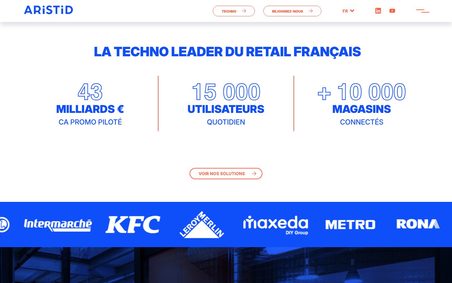 L’ancien site Aristid : « La techno leader du retail français », trois chiffres d’entreprise et une bande de logos