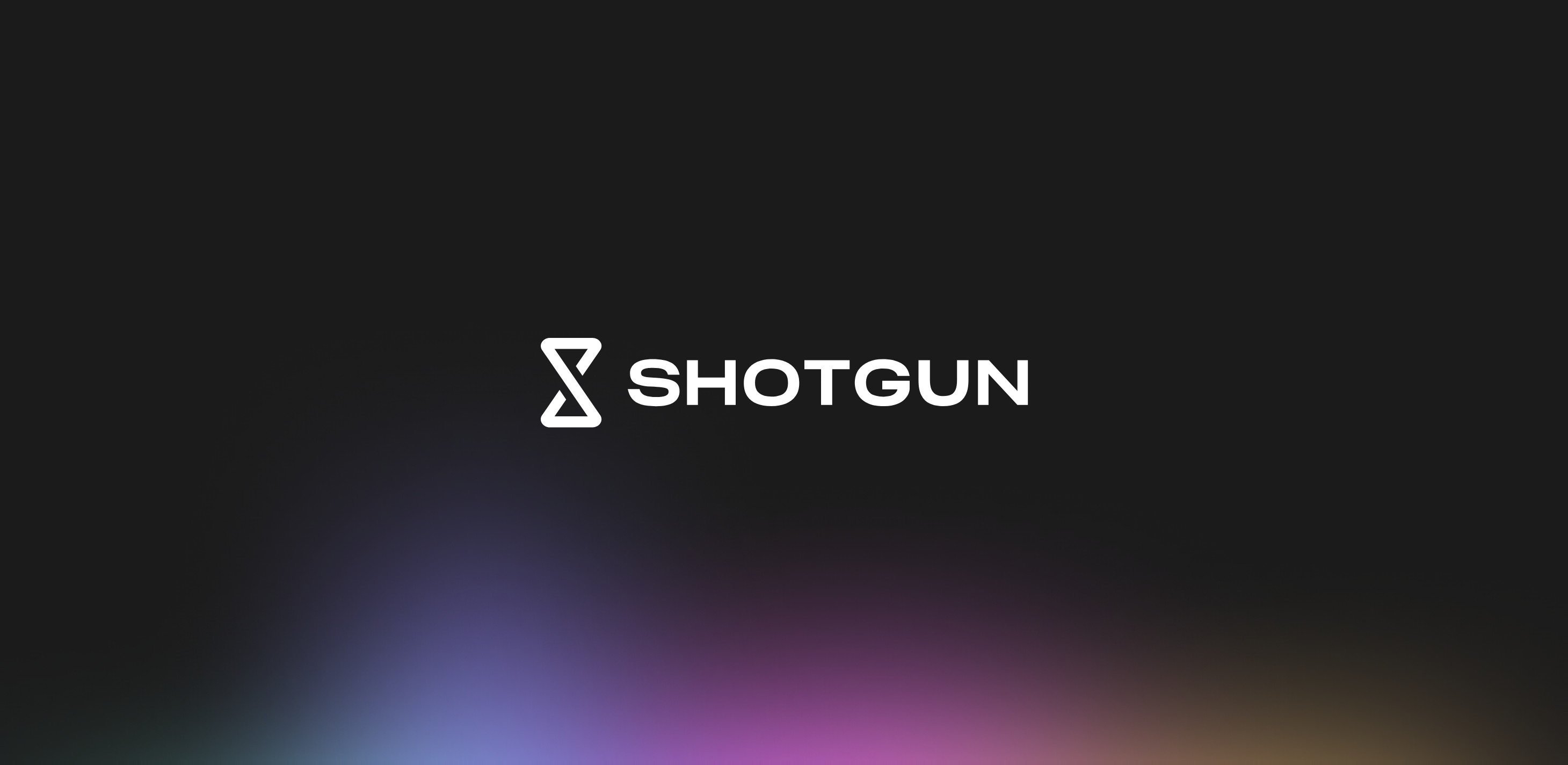 Bande sombre Shotgun : le logo et le nom, un dégradé violet, rose et orange en bas